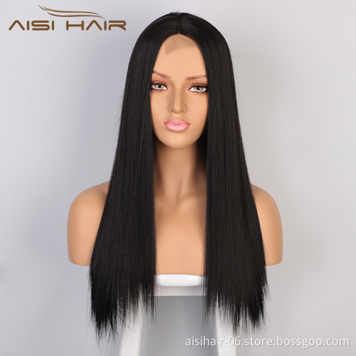 Aisi Hair Top Quality Vendor Cheap Wholesale Glueless Black Lace Frontal Synthetic Hair For Black Women Lace Front Wig